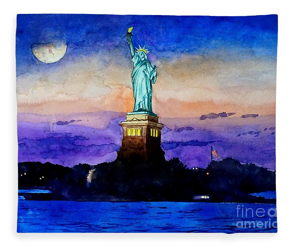 Statue Of Liberty Fleece Blanket featuring the painting Statue of Liberty New York by Christopher Shellhammer