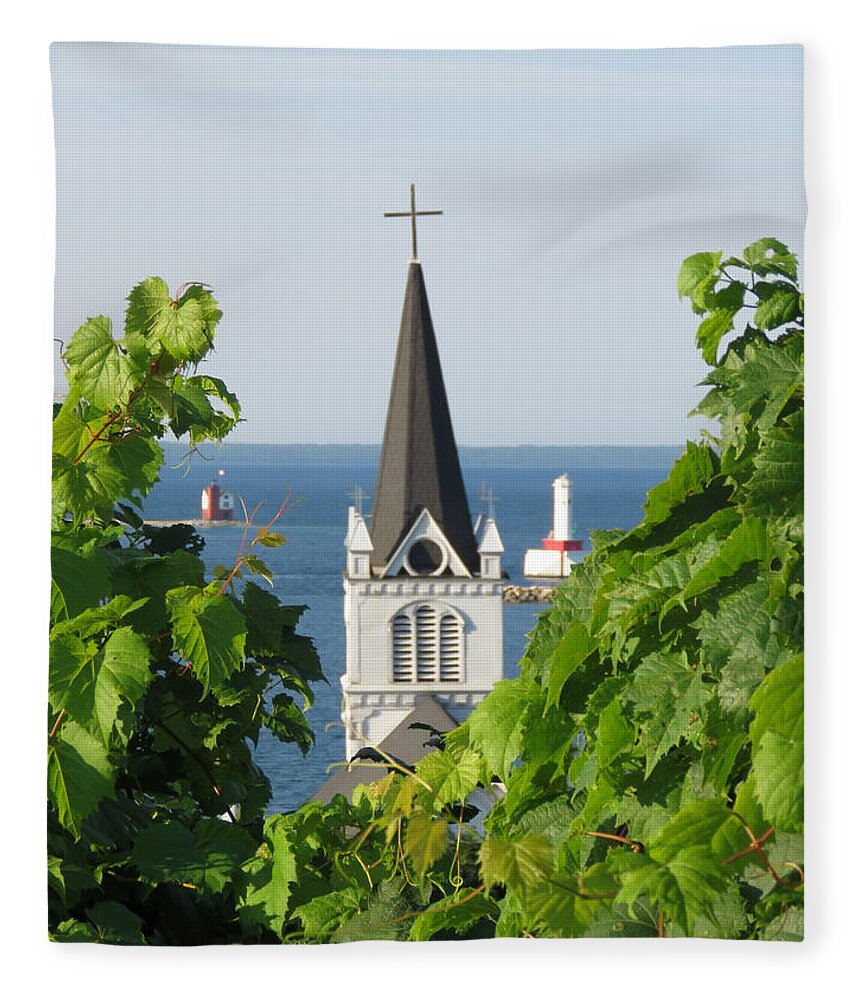 Ste. Anne Fleece Blanket featuring the photograph Ste. Anne's Steeple by Keith Stokes