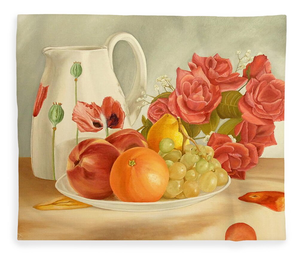 Still Life Fleece Blanket featuring the painting Still Life by Angeles M Pomata