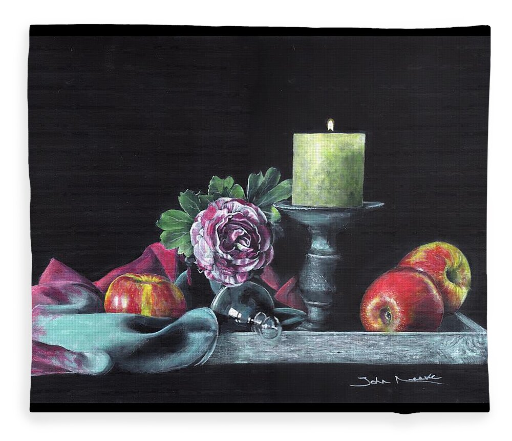 Still Life Fleece Blanket featuring the painting Still life with candle by John Neeve