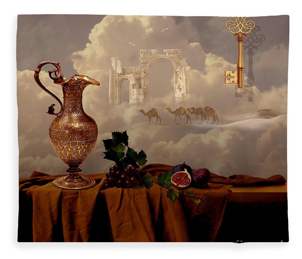 Still Life Fleece Blanket featuring the digital art Still life with gold key by Alexa Szlavics