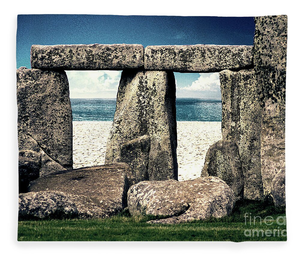 Stonehenge Fleece Blanket featuring the digital art Stonehenge On The Beach by Phil Perkins
