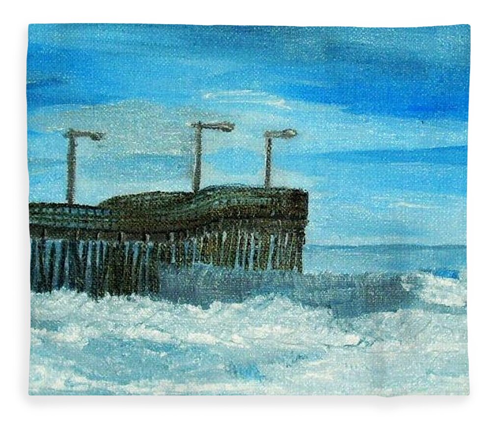 Morro Bay Ca Fleece Blanket featuring the painting Stormy at Morro Bay by Leslye Miller