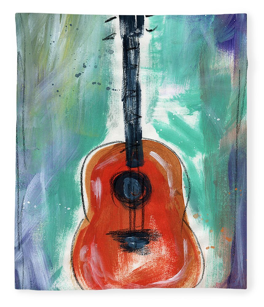 Guitar Fleece Blanket featuring the painting Storyteller's Guitar by Linda Woods