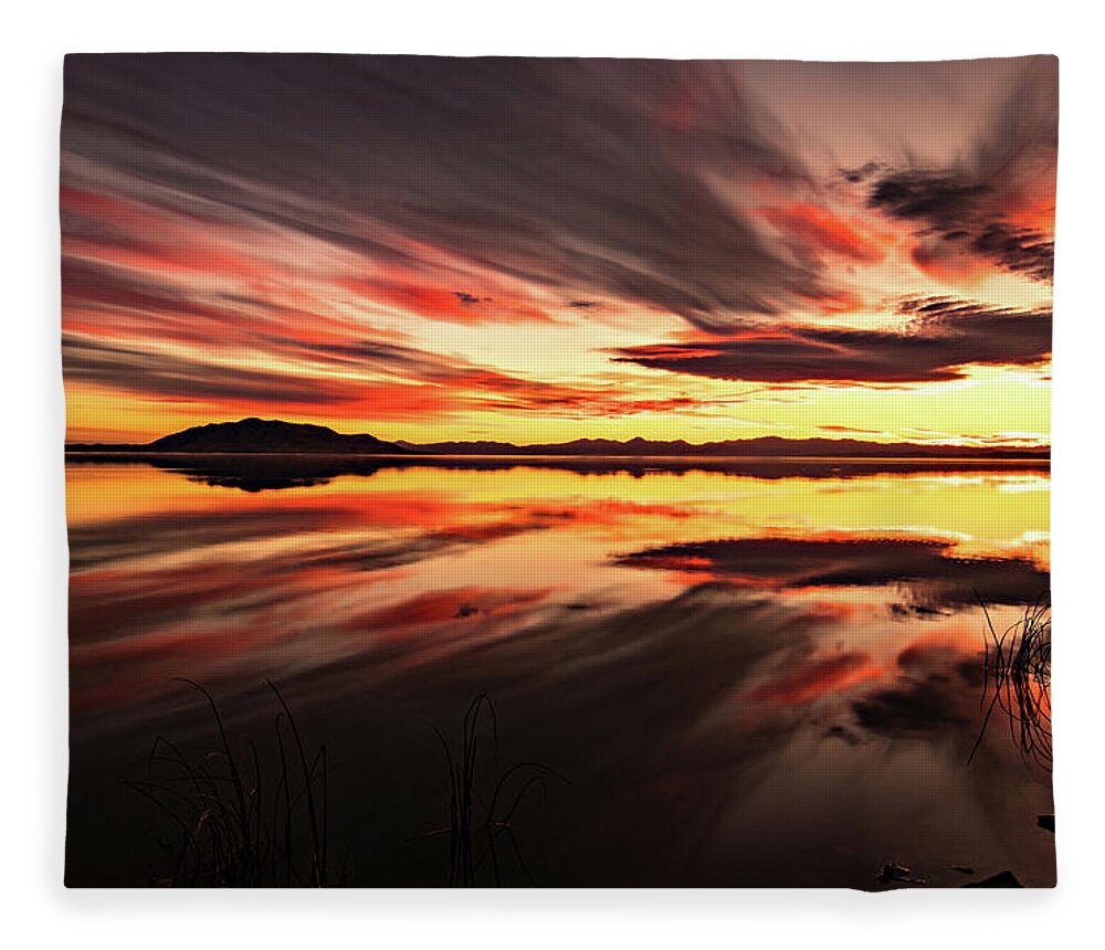 Utah Lake Fleece Blanket featuring the photograph Streaks of Utah Lake by Wesley Aston