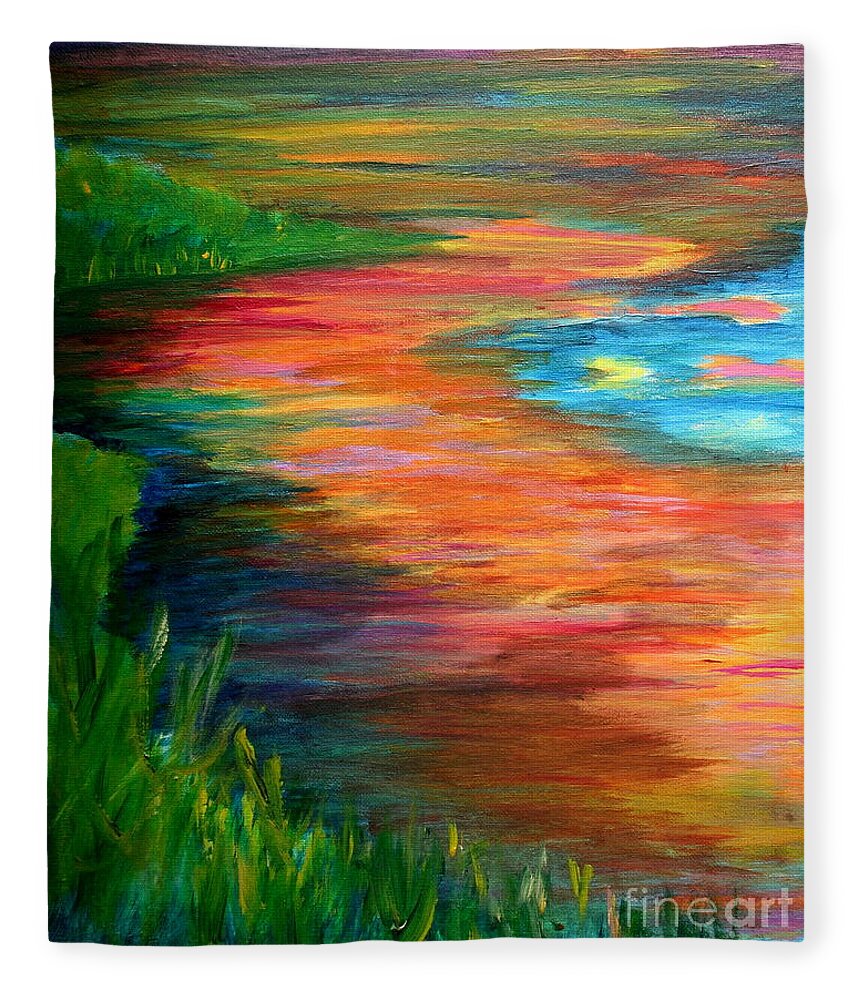 Landscape Fleece Blanket featuring the painting Stream of Color by Julie Lueders 