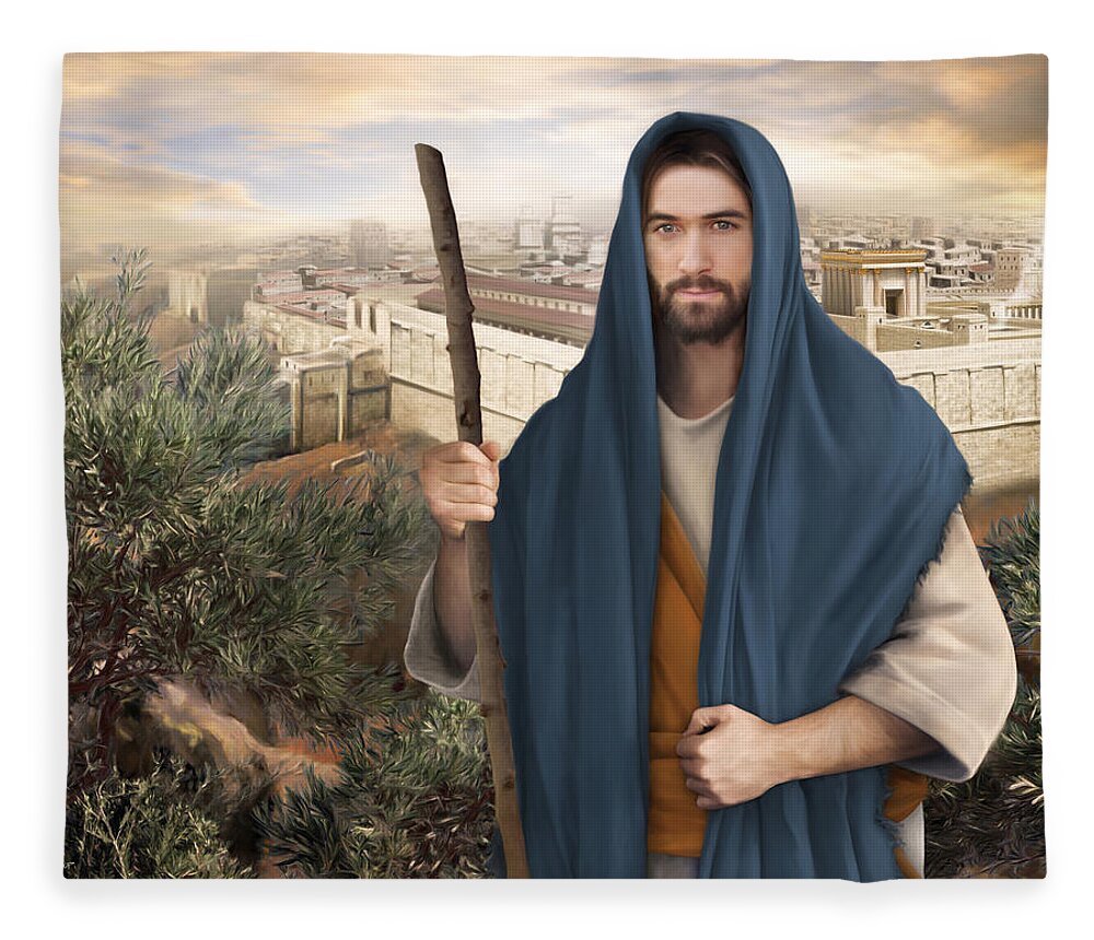 Jesus Fleece Blanket featuring the painting Strength of Israel by Brent Borup