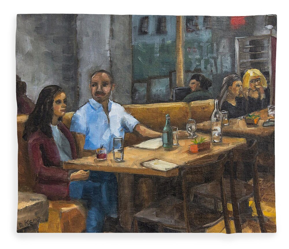 Oil Painting Fleece Blanket featuring the painting Study for Cafe Zorn by Tara D Kemp