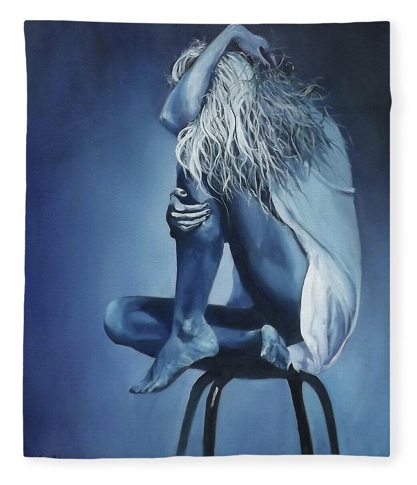 Figurative Fleece Blanket featuring the painting Study In Blue by Barry BLAKE