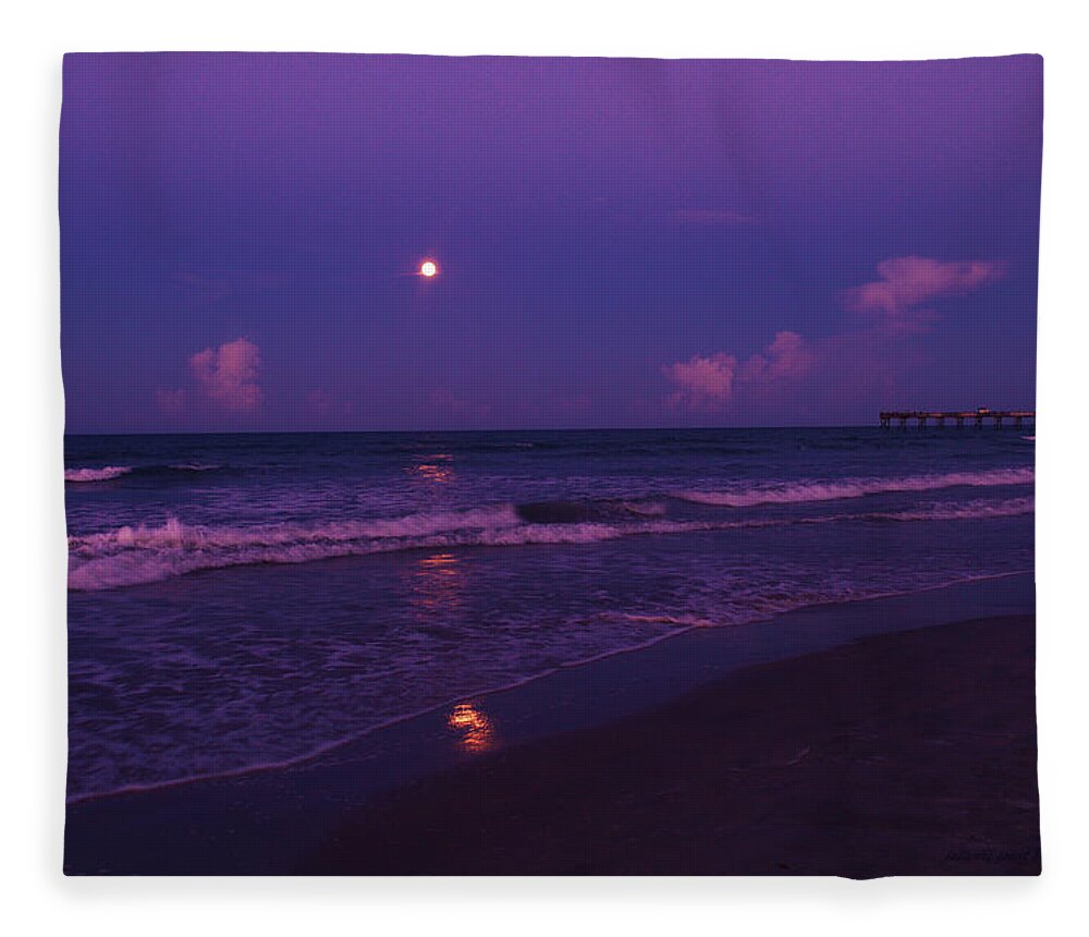 Art Fleece Blanket featuring the photograph Sturgeon Moon with pier 8-17-16 by Julianne Felton