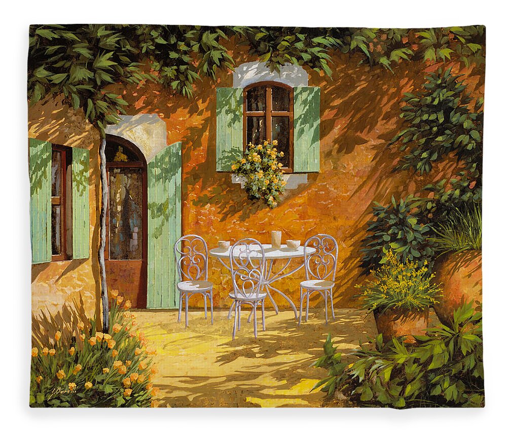 Quiete Fleece Blanket featuring the painting Sul Patio by Guido Borelli