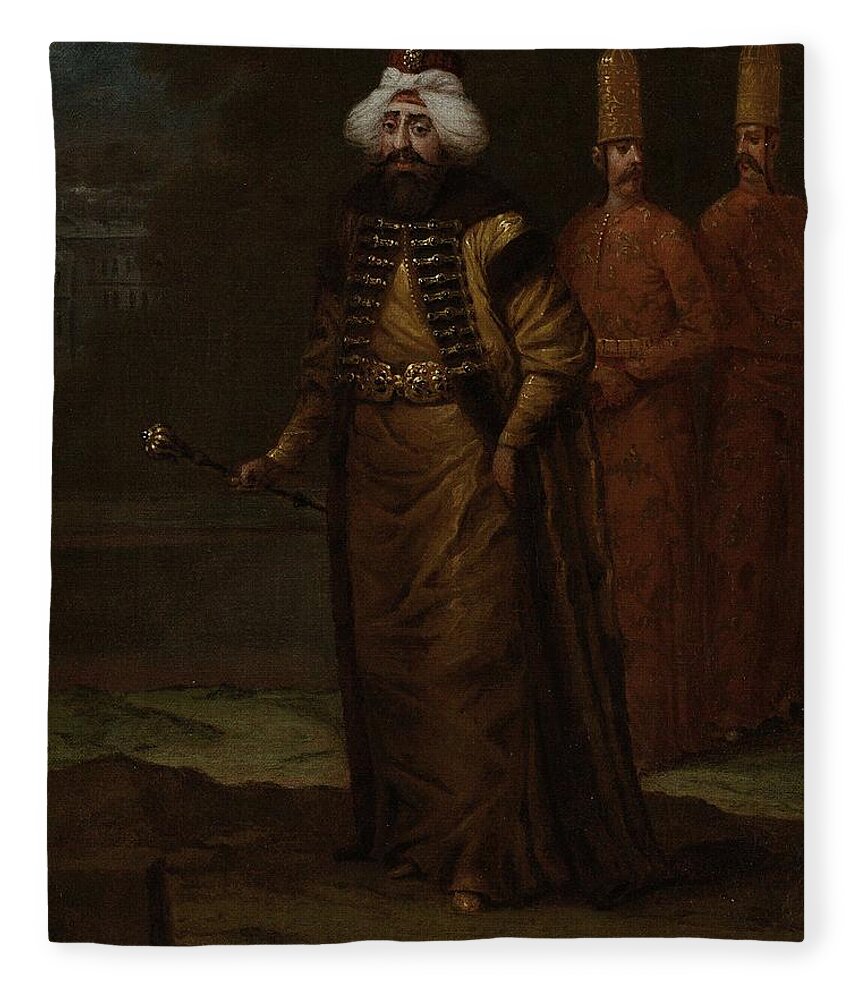Man Fleece Blanket featuring the painting Sultan Ahmed III, Jean Baptiste Vanmour, c. 1727 - c. 1730 by Jean Baptiste Vanmour