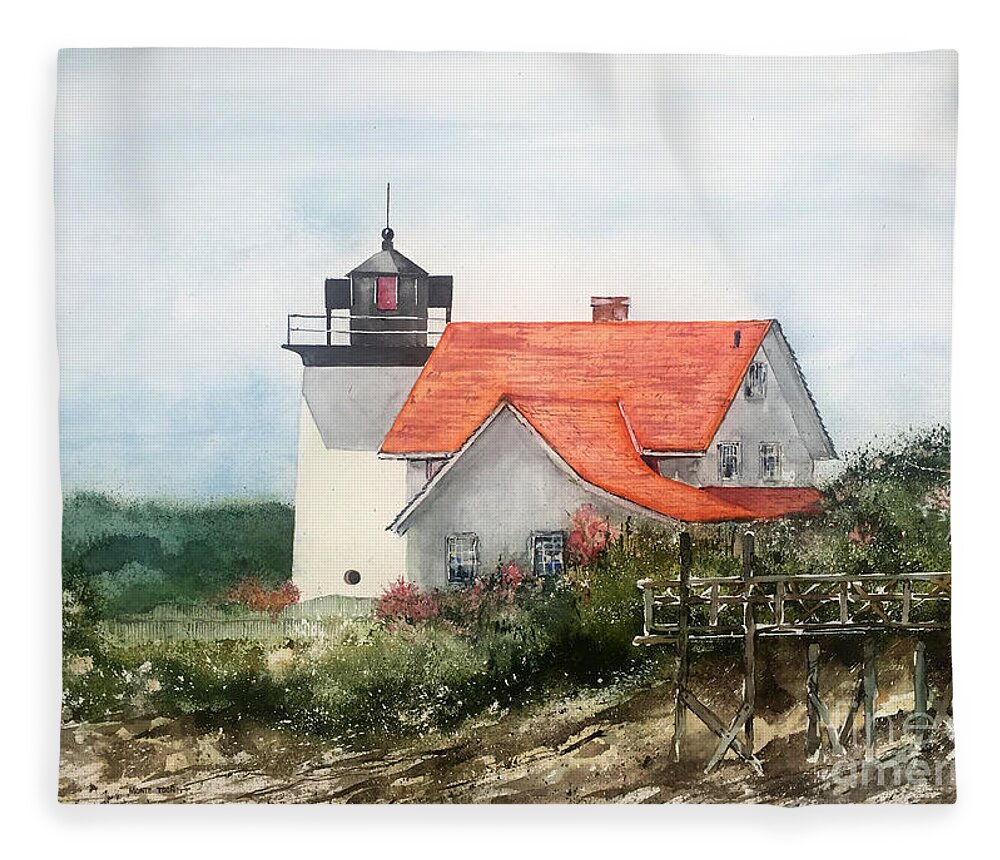 Hendricks Head Lighthouse Near Booth Bay Harbor In The Summer Sunlight. Fleece Blanket featuring the painting Summer In Maine by Monte Toon