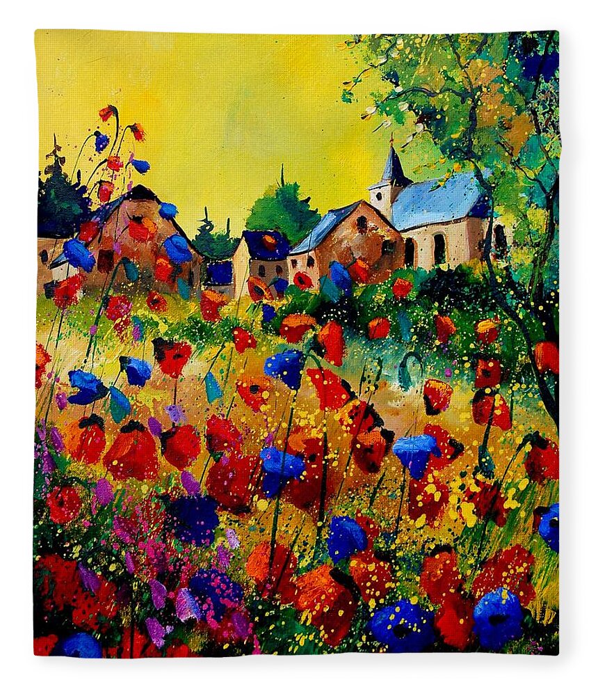 Poppy Fleece Blanket featuring the painting Summer in Sosoye by Pol Ledent