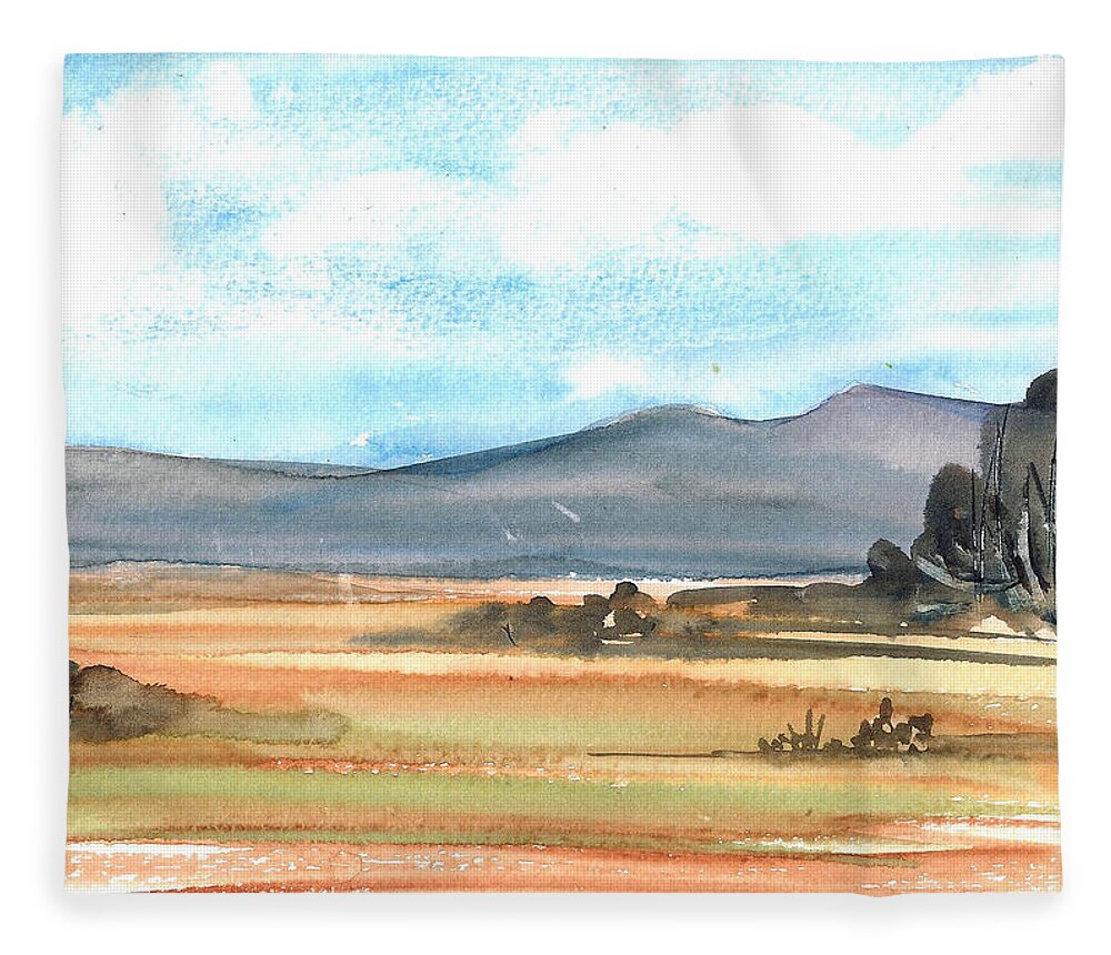 Landscape Fleece Blanket featuring the painting Summer mountains by Asha Sudhaker Shenoy