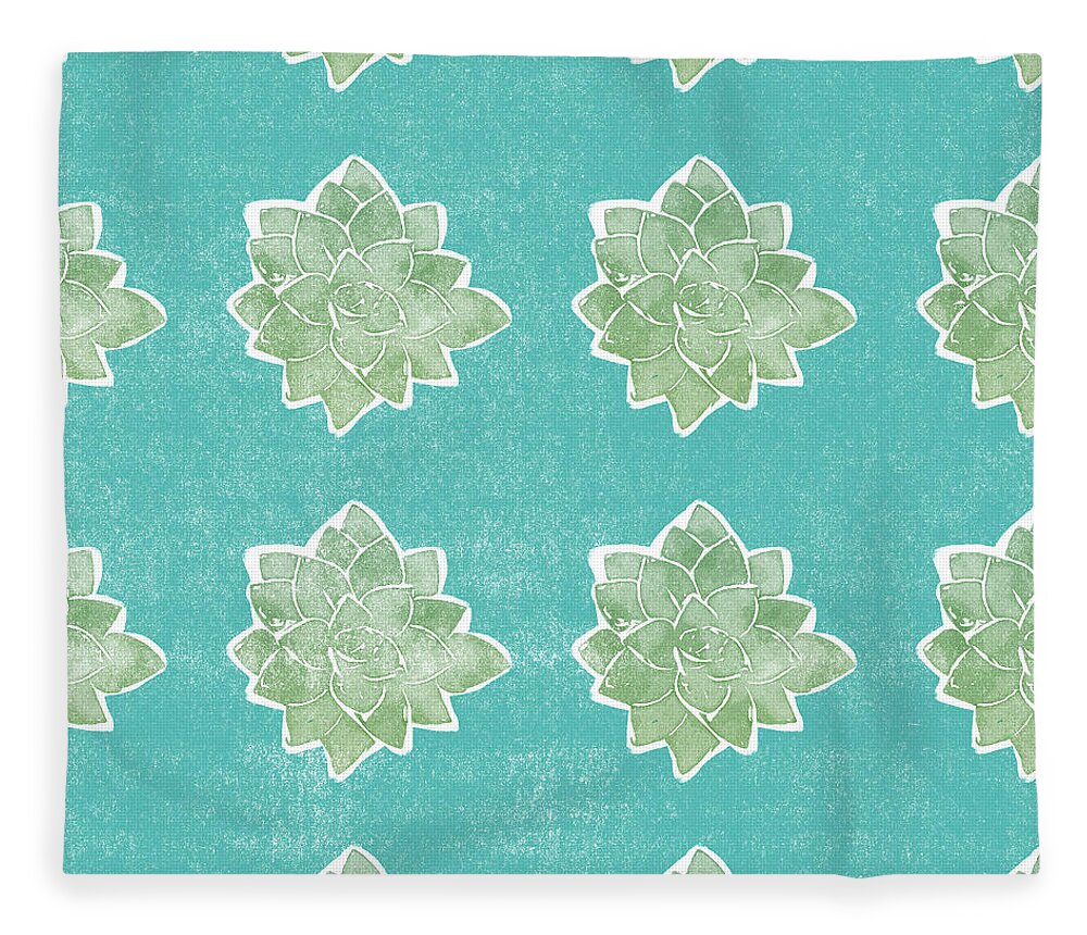 Succulents Plant Garden Boho Chic Floral Botanical Blue Green White Weathered Pattern Summer Spring Nature Plant Lover Home Decorairbnb Decorliving Room Artbedroom Artcorporate Artset Designgallery Wallart By Linda Woodsart For Interior Designersgreeting Cardpillowtotehospitality Arthotel Artart Licensing Fleece Blanket featuring the mixed media Summer Succulents- Art by Linda Woods by Linda Woods