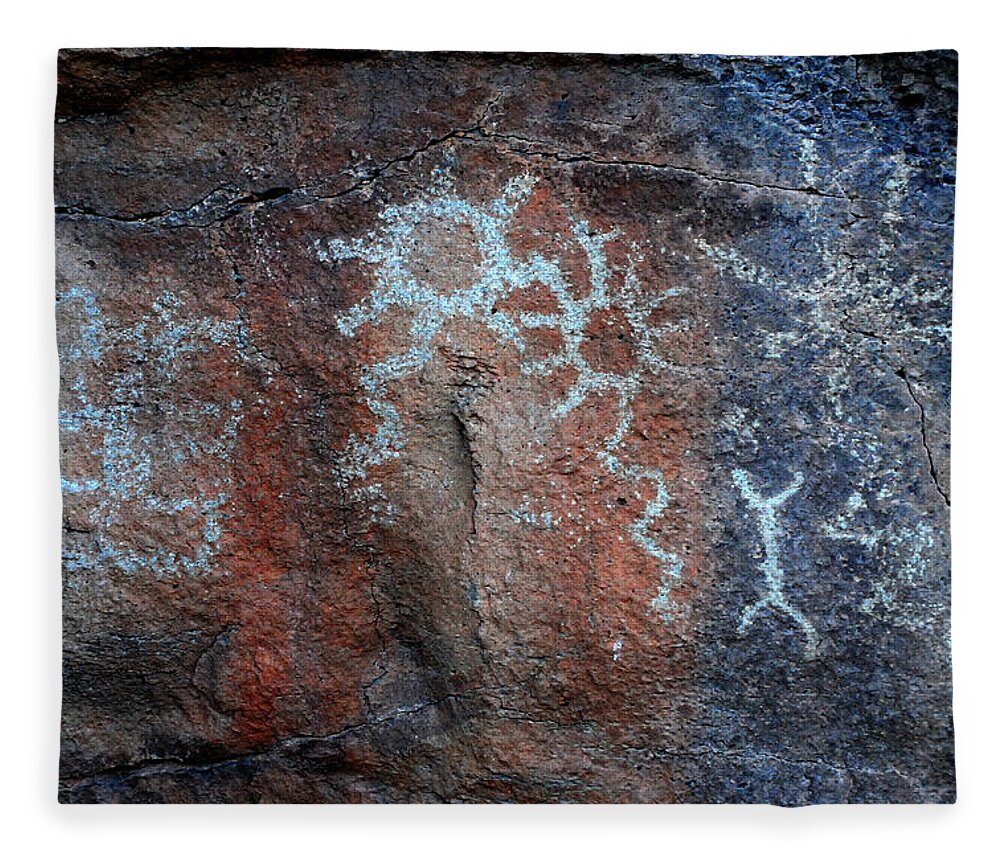 Petroglyphs Fleece Blanket featuring the photograph Sun Flower Meteors by Glory Ann Penington