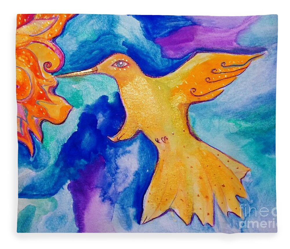 Watercolor Fleece Blanket featuring the painting Sunbird by Garden Of Delights