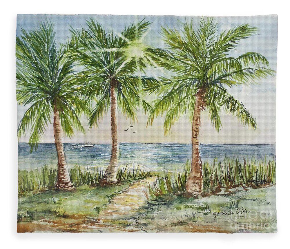 Palm Trees Fleece Blanket featuring the painting Sunburst Beach Morning by Janis Lee Colon