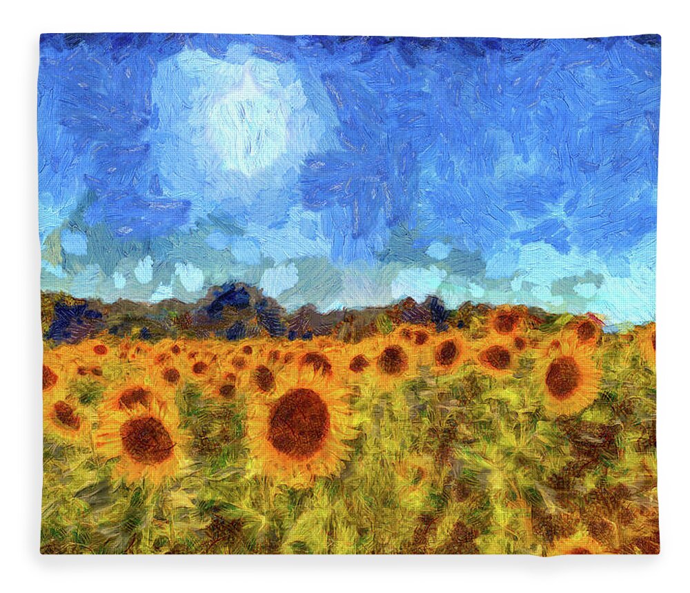 Sunflower Fields Van Gogh Fleece Blanket for Sale by David Pyatt
