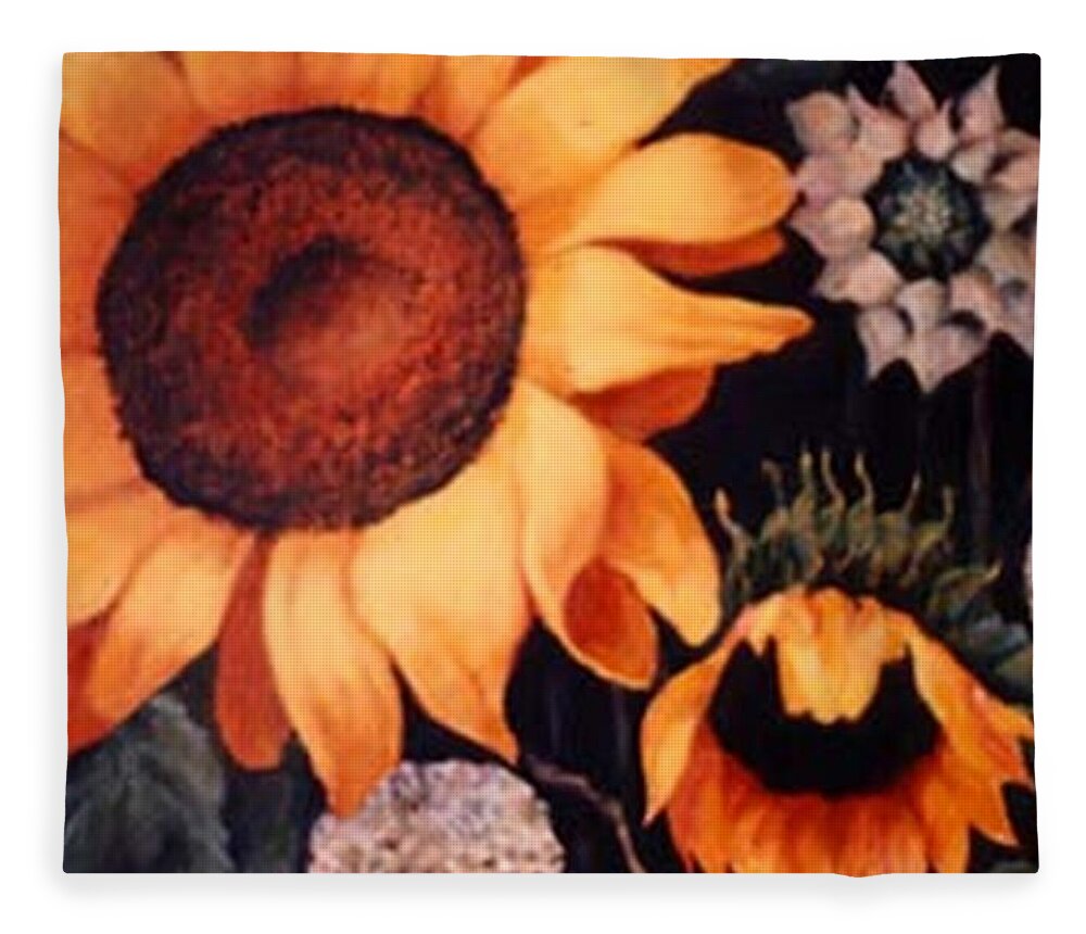 Sunflowers Paintings Fleece Blanket featuring the painting Sunflowers and more sunflowers by Jordana Sands