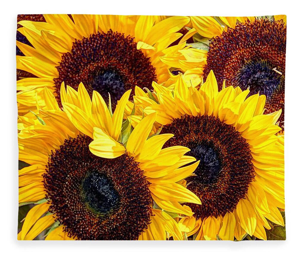 Flowers Fleece Blanket featuring the photograph Sunflowers for sale by Karen Smale