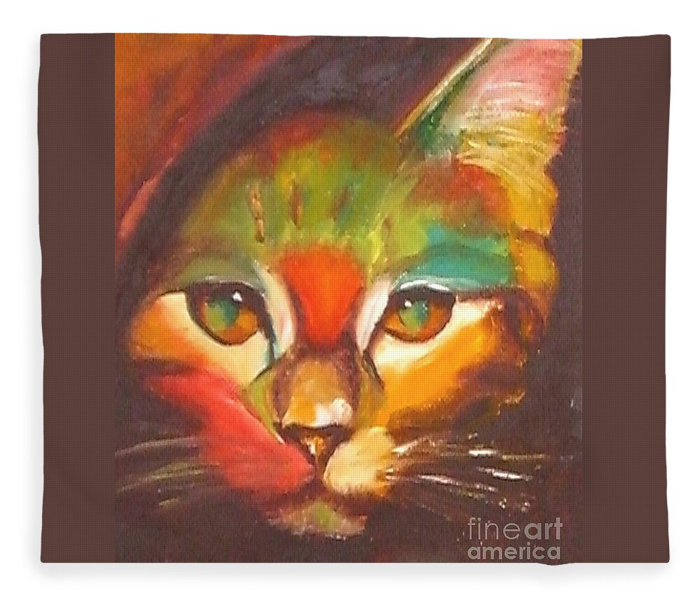 Cat Fleece Blanket featuring the painting Sunkist by Susan A Becker