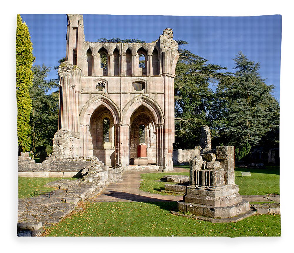 Dryburgh Fleece Blanket featuring the photograph Sunny afternoon in Dryburgh Abbey. by Elena Perelman