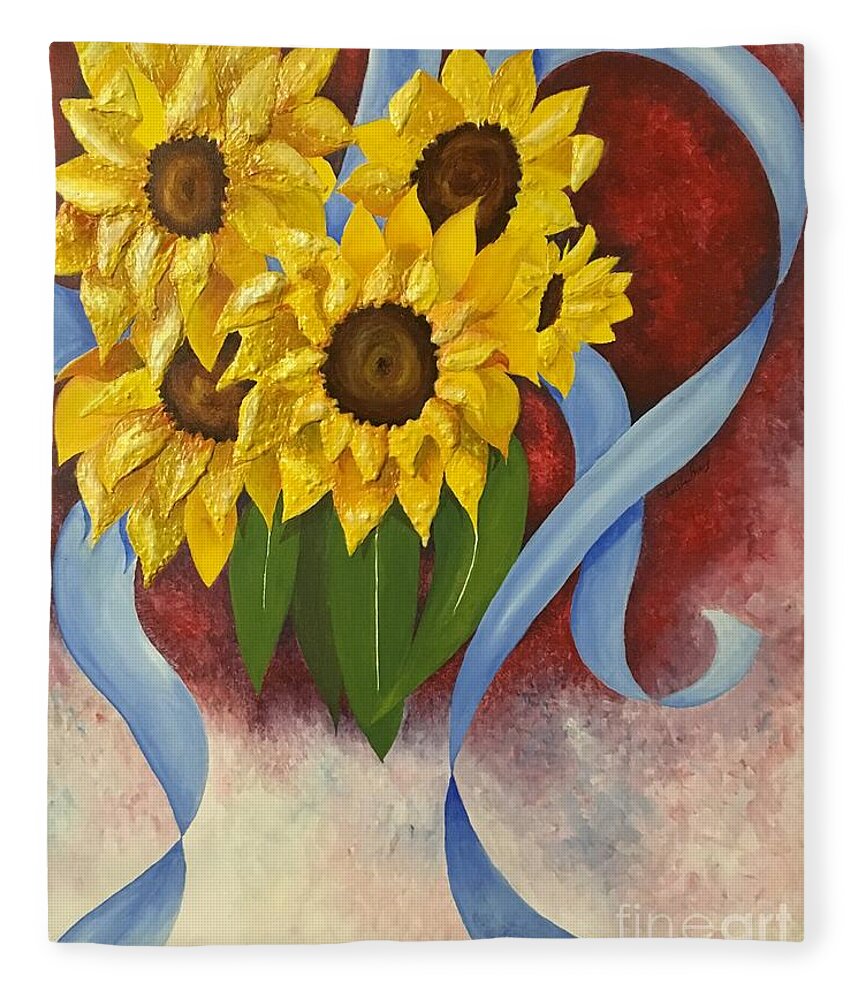 Sunflowers Fleece Blanket featuring the painting Sunny Day by Pamela Henry