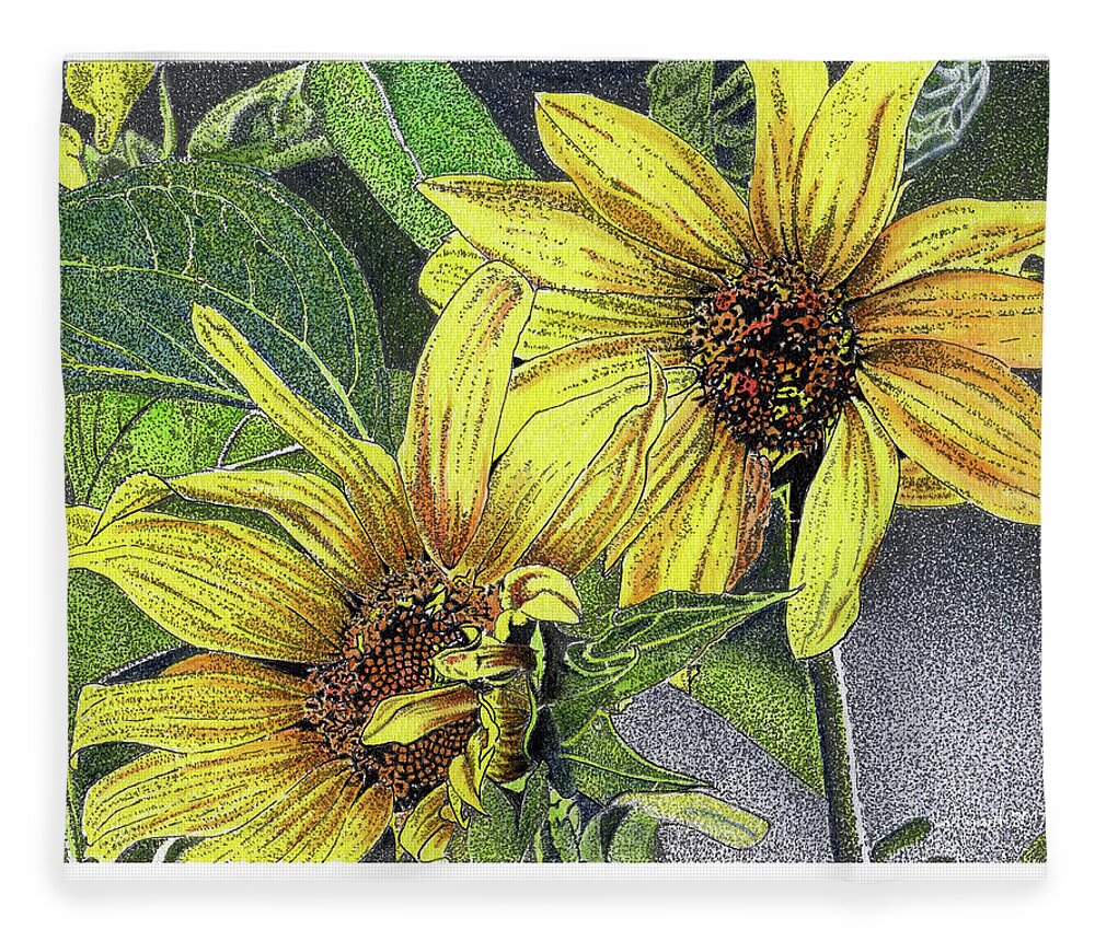 Sunflowers Fleece Blanket featuring the mixed media Sunny Daze by Louise Howarth