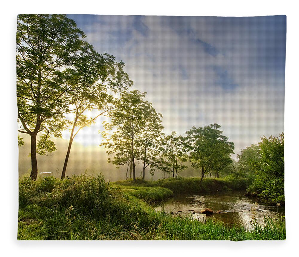 Appalachia Fleece Blanket featuring the photograph Sunrays on the Creek by Debra and Dave Vanderlaan