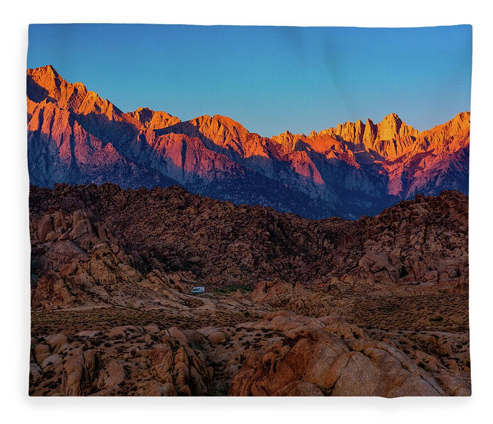 Alabama Hills Fleece Blanket featuring the photograph Sunrise Illuminating the Sierra by John Hight