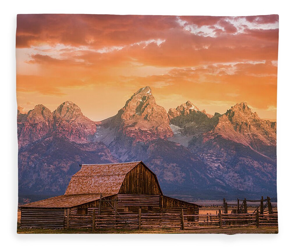 Grand Teton Fleece Blanket featuring the photograph Sunrise on the Ranch by Darren White