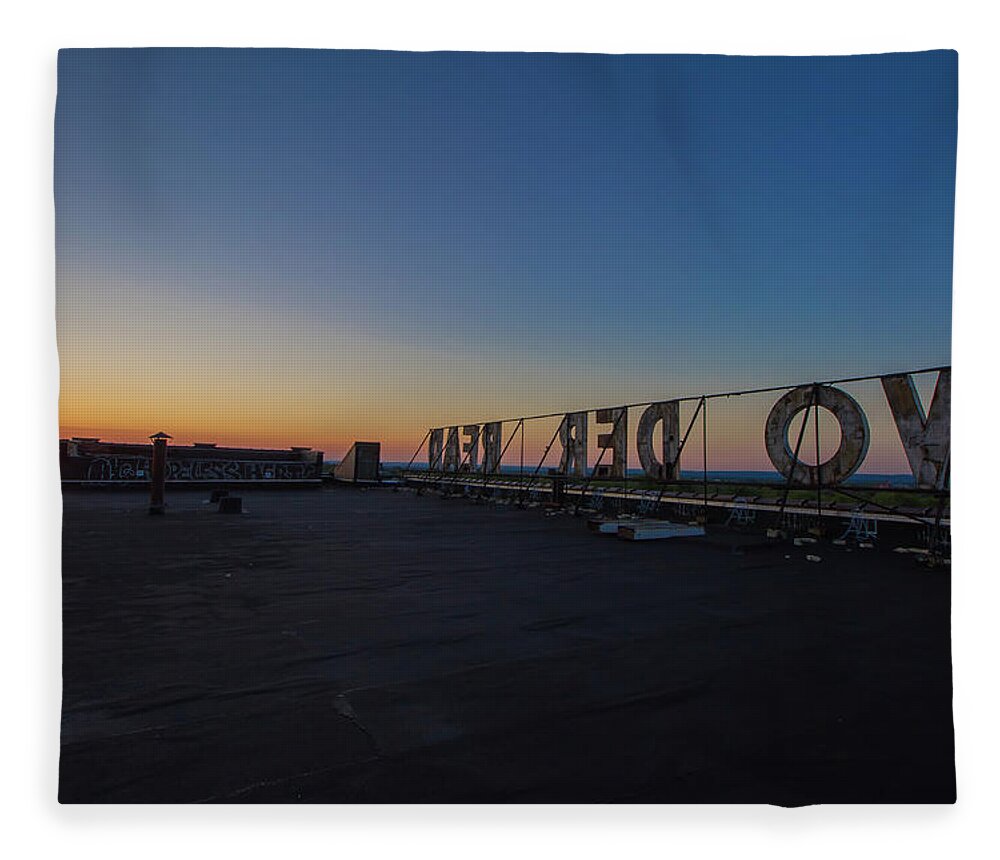 Urbex Fleece Blanket featuring the photograph Sunrise on the roof of Wonder Bread by Jay Smith