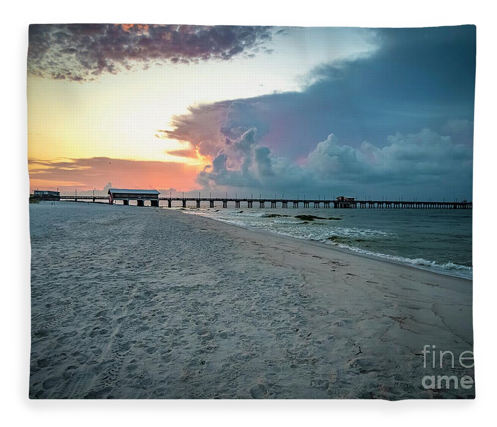 2017 Fleece Blanket featuring the photograph Sunrise Seascape Gulf Shores AL Pier 064A by Ricardos Creations