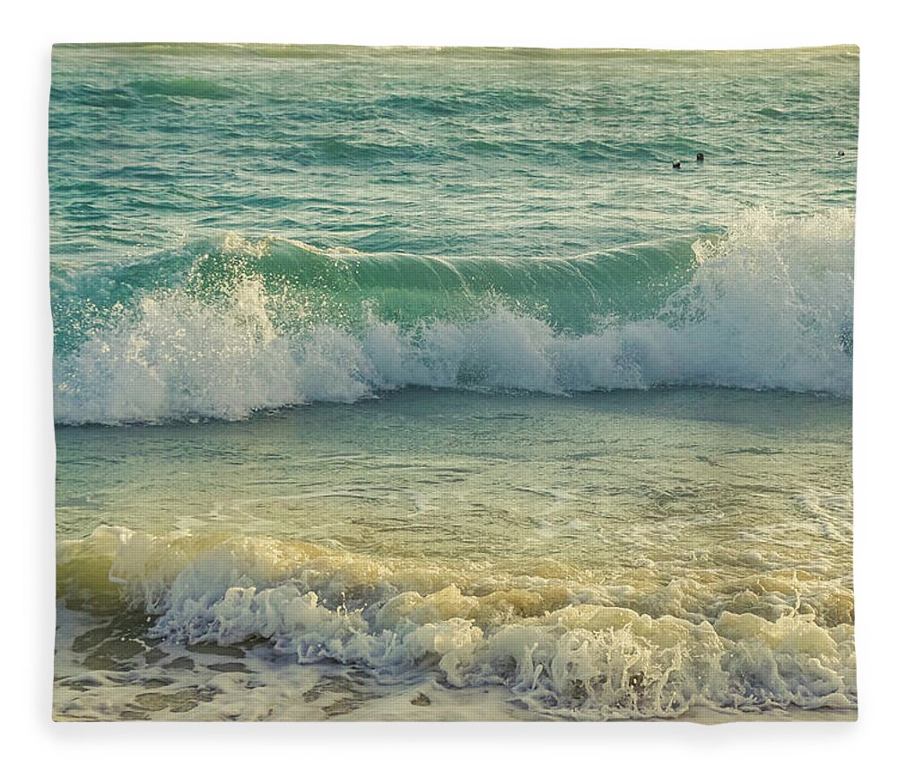 #beach. Fleece Blanket featuring the photograph Sunrise Waves by Rebekah Zivicki
