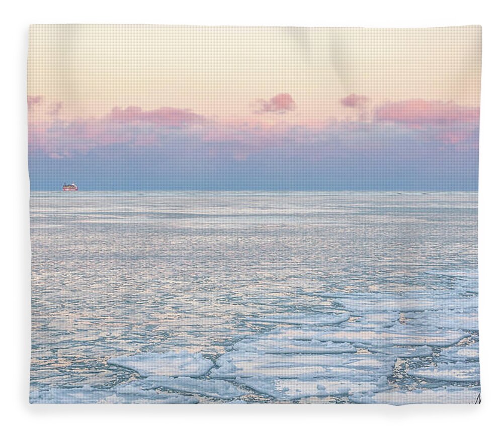 Usa Fleece Blanket featuring the photograph Sunset across the frozen lake by Framing Places