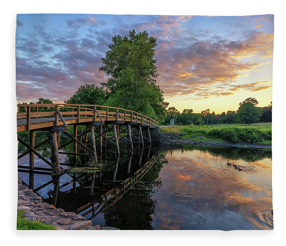 Old North Bridge Fleece Blanket featuring the photograph Sunset at the Old North Bridge by Kristen Wilkinson