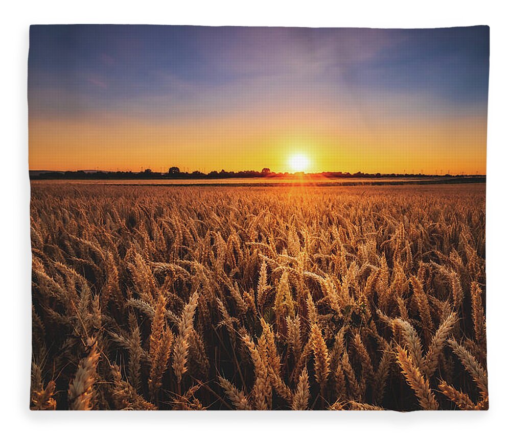 Sunset Fleece Blanket featuring the photograph Sunset in the fields by Marc Braner