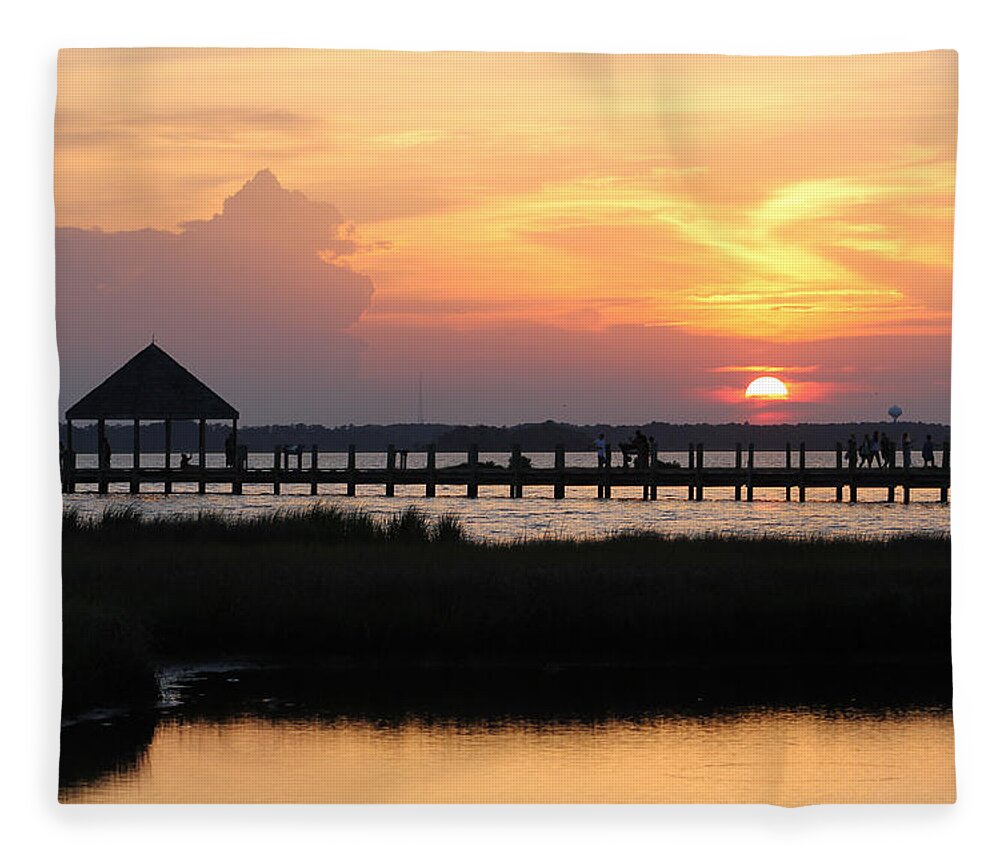 Sun Fleece Blanket featuring the photograph Sunset On Wetlands Walkway by Robert Banach