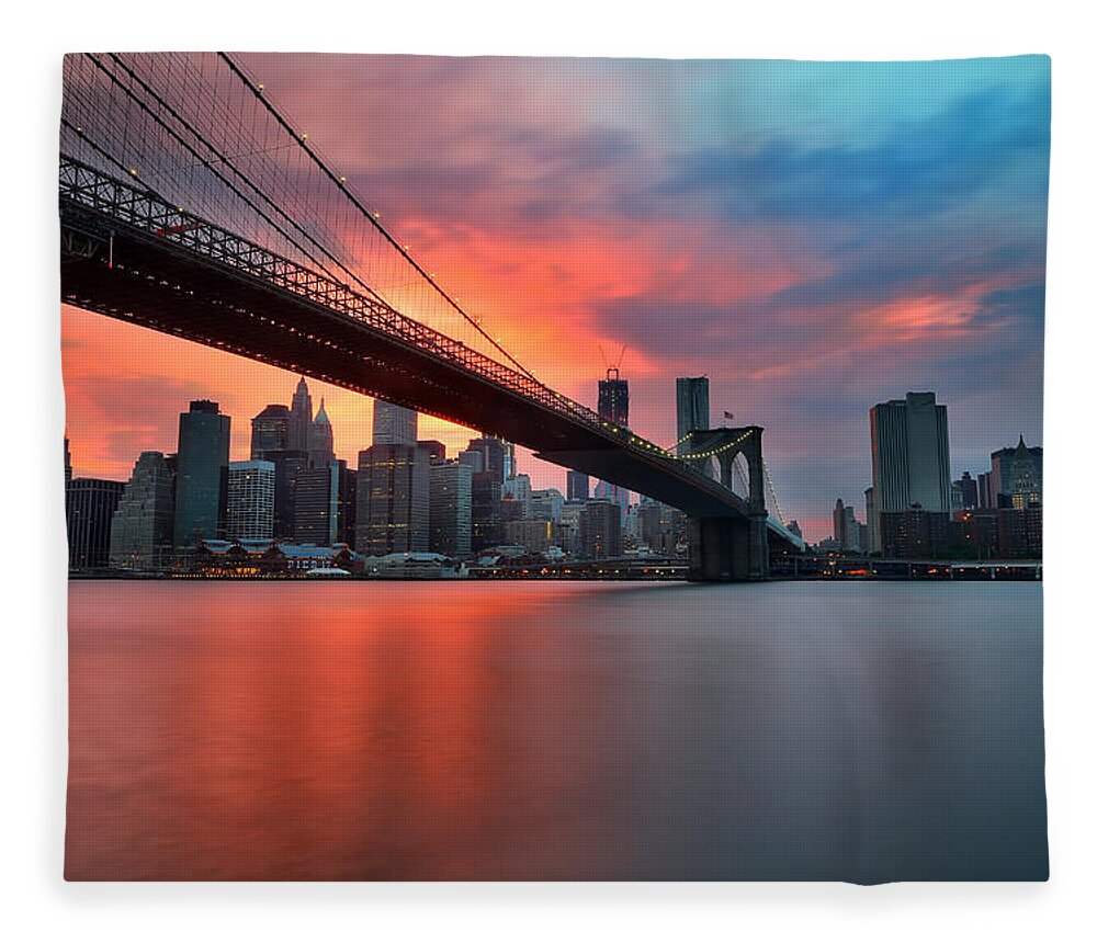 Sunset Fleece Blanket featuring the photograph Sunset over Manhattan by Larry Marshall