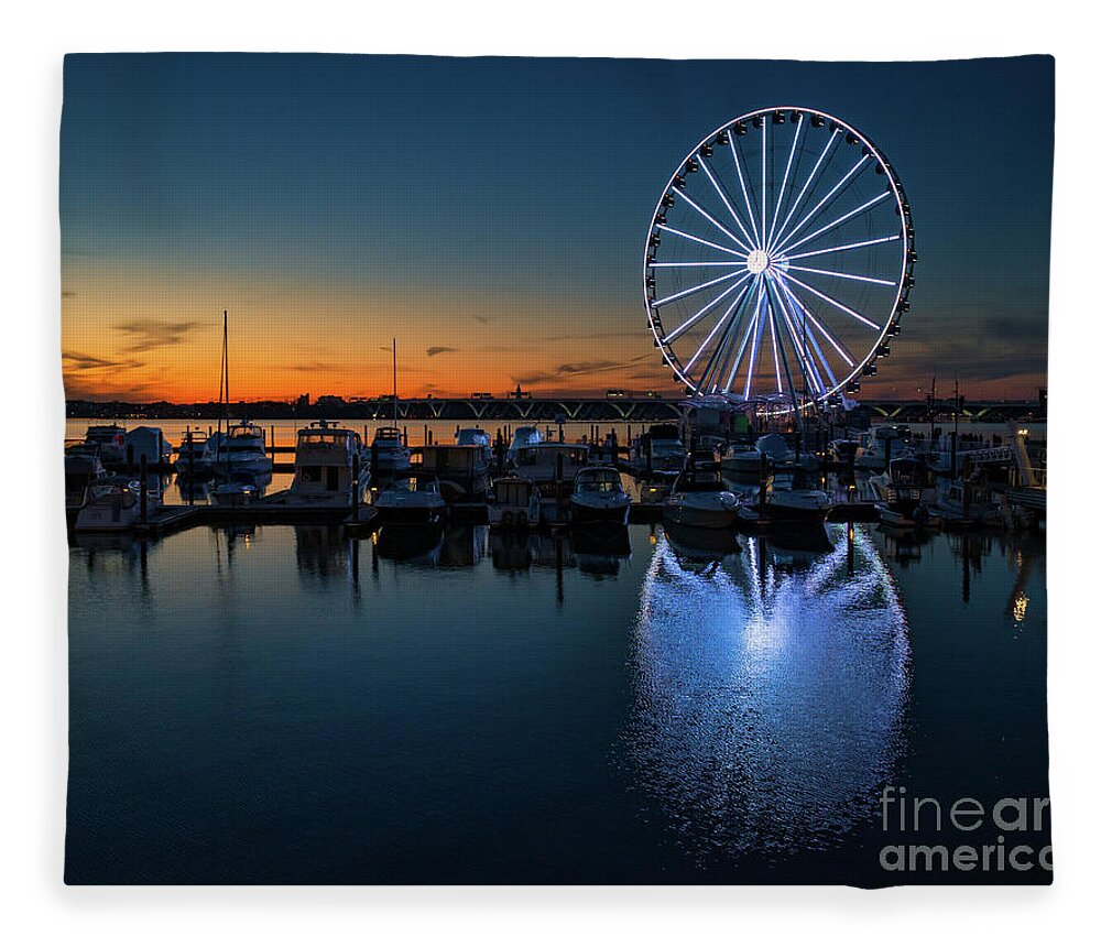National Harbor Fleece Blanket featuring the photograph Sunset over National Harbor by Izet Kapetanovic