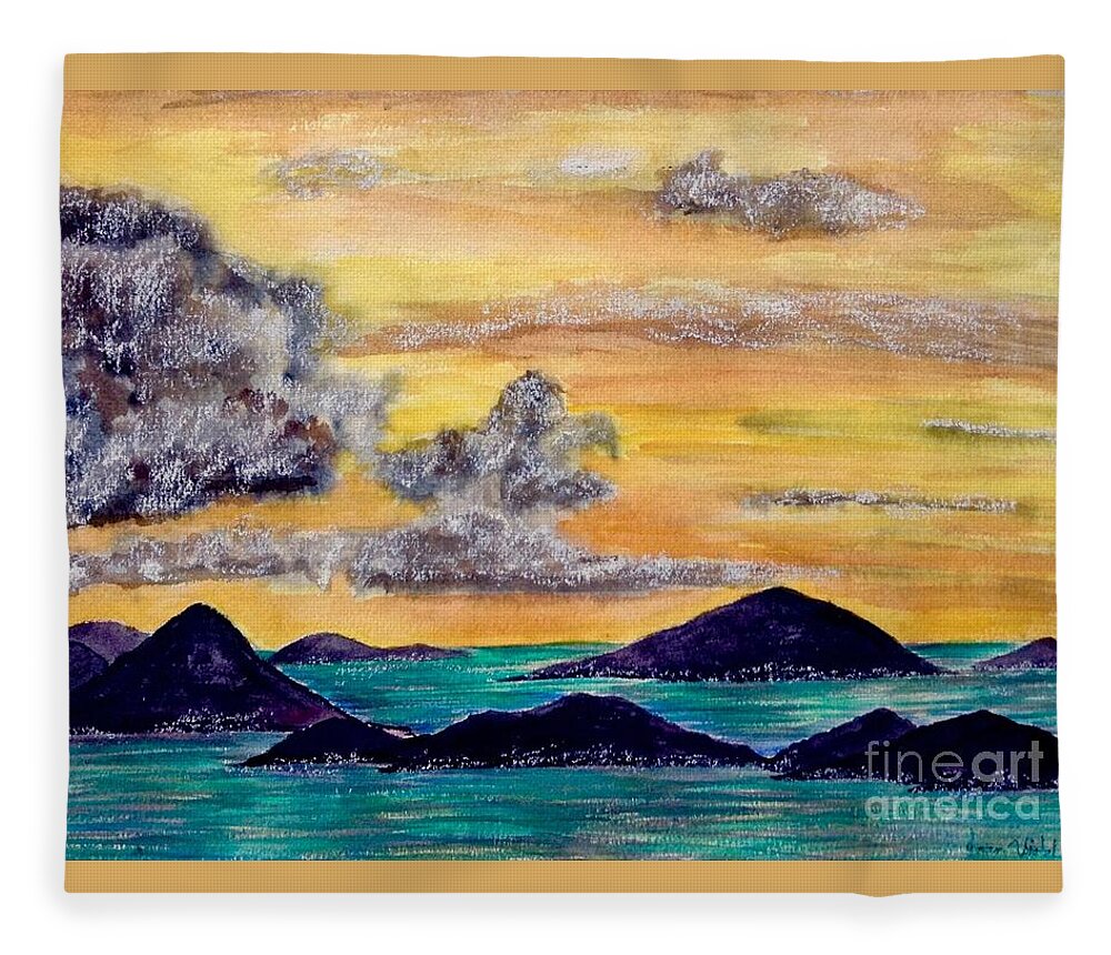 Sunsets Fleece Blanket featuring the painting Sunset over The Virgin Islands by Joan-Violet Stretch