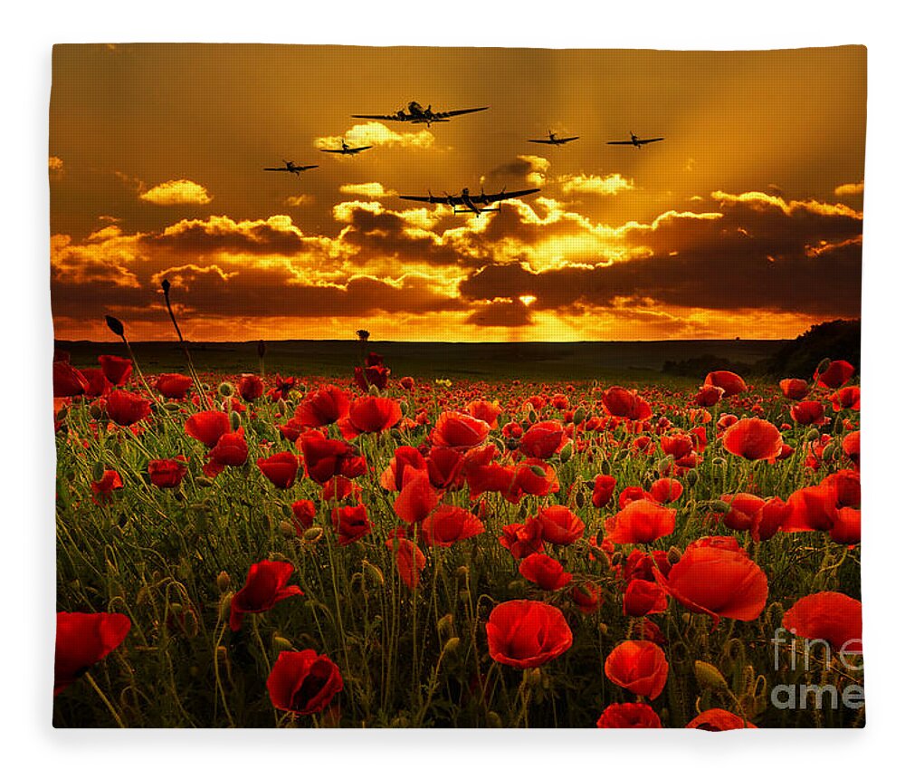 Avro Fleece Blanket featuring the digital art Sunset Poppies The BBMF by Airpower Art