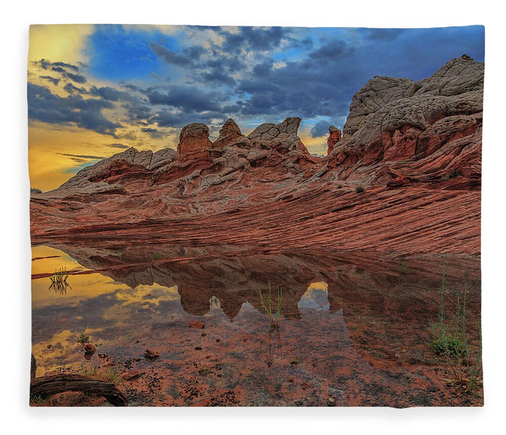 White Pocket Fleece Blanket featuring the photograph Sunset Reflections by Ralf Rohner