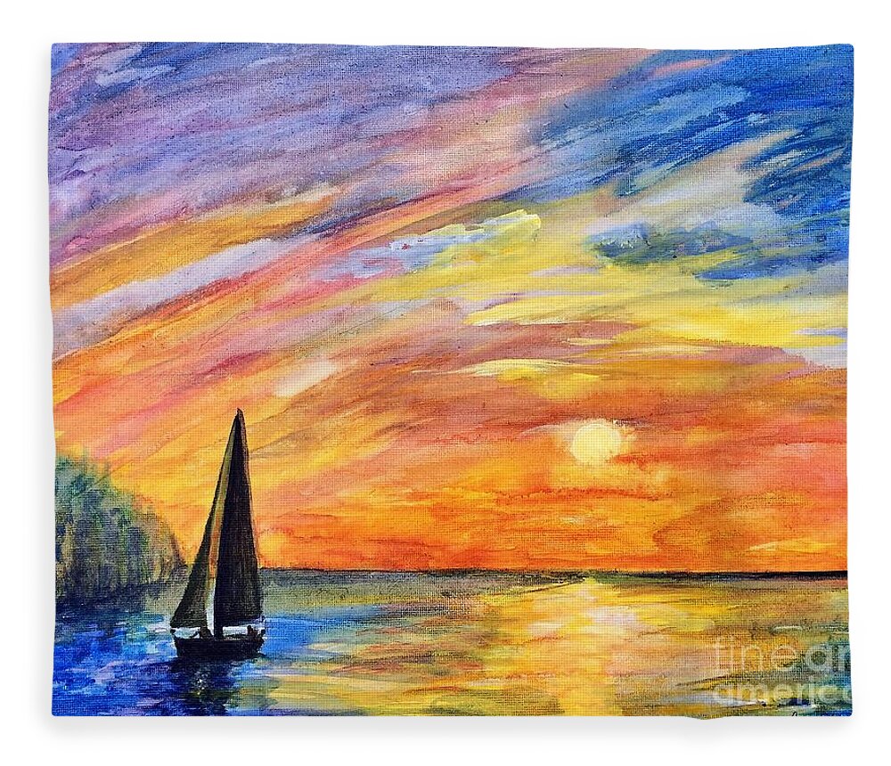 Sunset Fleece Blanket featuring the painting Sunset Sail by Deb Stroh-Larson