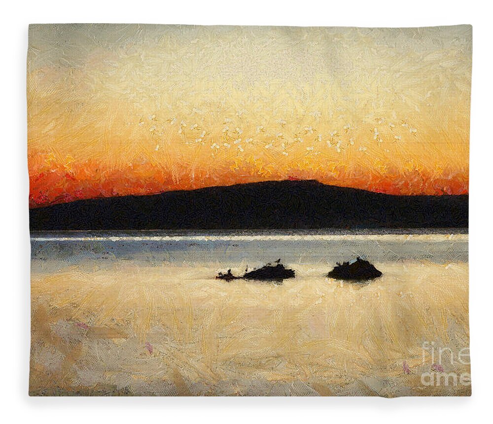 Art Fleece Blanket featuring the painting Sunset Seascape by Dimitar Hristov