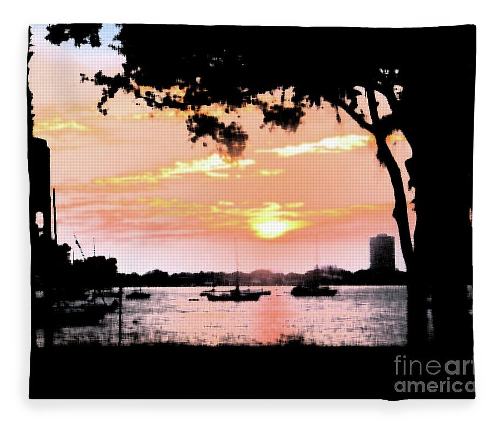 Art Fleece Blanket featuring the digital art Sunset Silhouette by Karen Francis