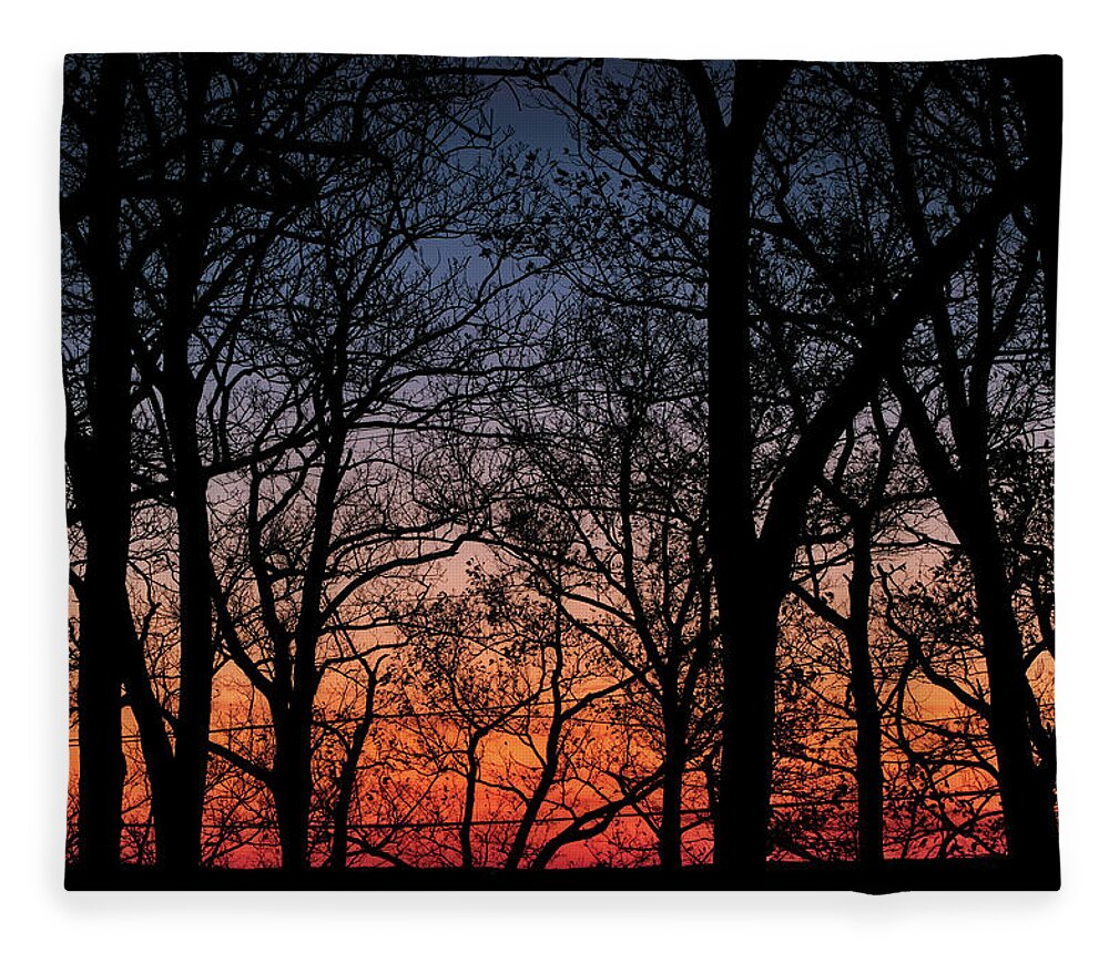 Blue Fleece Blanket featuring the photograph Sunset through the Trees by Mark Dodd