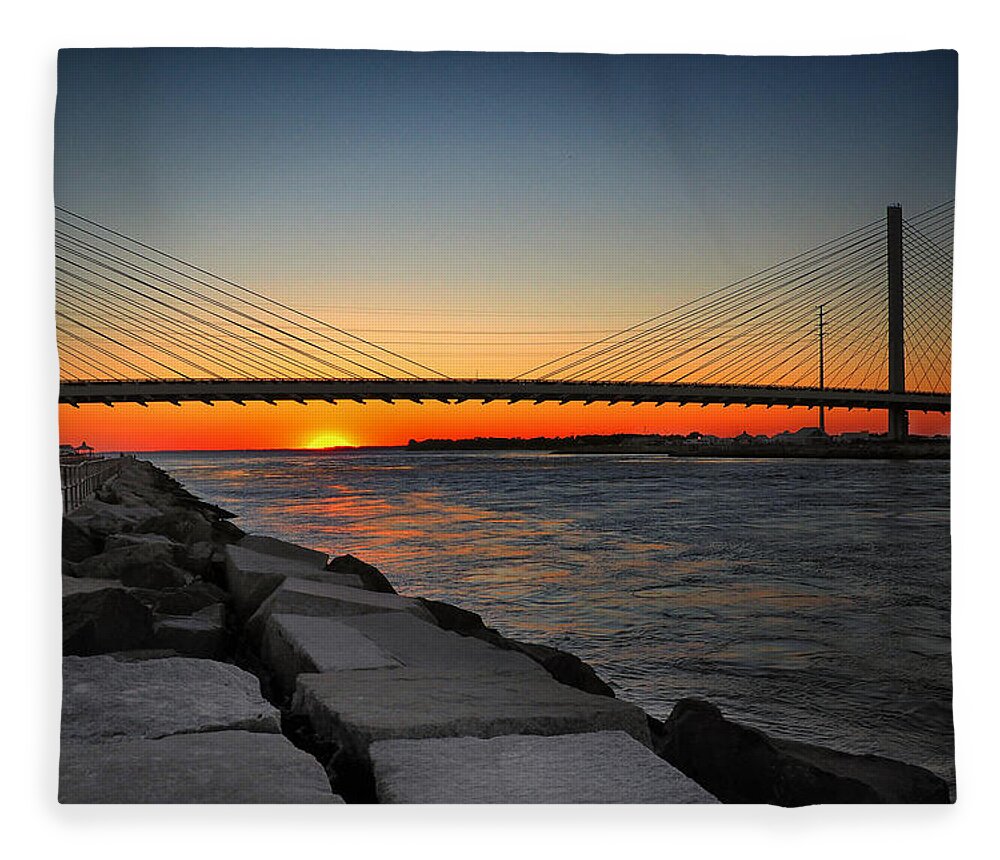 Indian River Inlet Fleece Blanket featuring the photograph Sunset Under the Indian River Inlet Bridge by Bill Swartwout